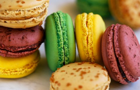 close up of colorful Jordan Winery French macarons