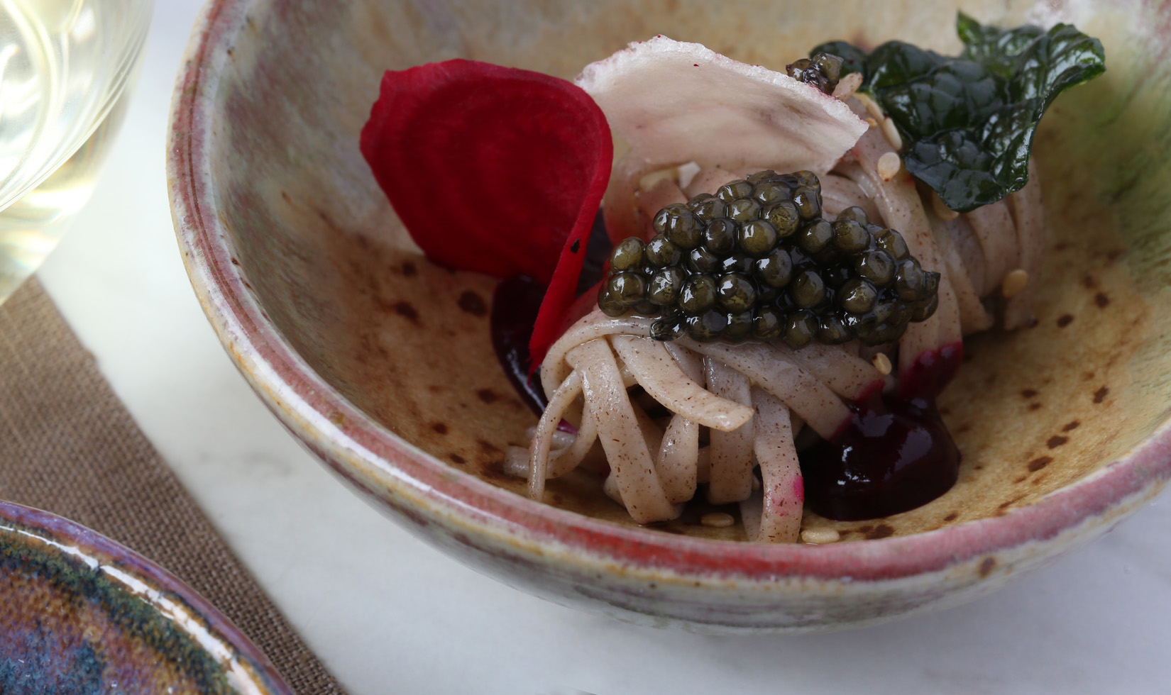 Soba Noodles with Caviar, Beets and Kale Purée Recipe