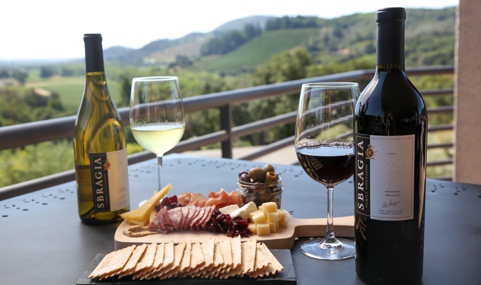 Sbragia Winery patio with cheese and charcuterie board - wineries with a view