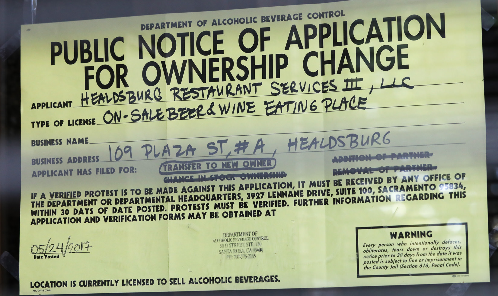 New Healdsburg restaurants, Brass Rabbit lounge ownership sign