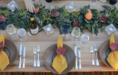Fall Garland Table Runner with persimmons with Fall Place Setting and Fall Napkin Ring Holder
