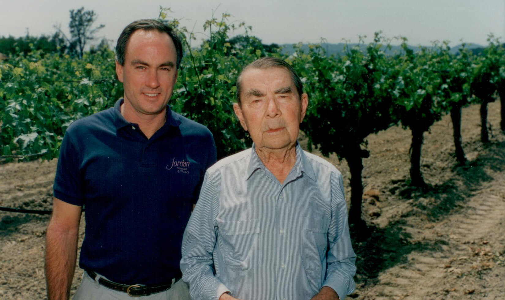 Andre Tchelistcheff and Jordan Winemaker Rob Davis in the vineyard