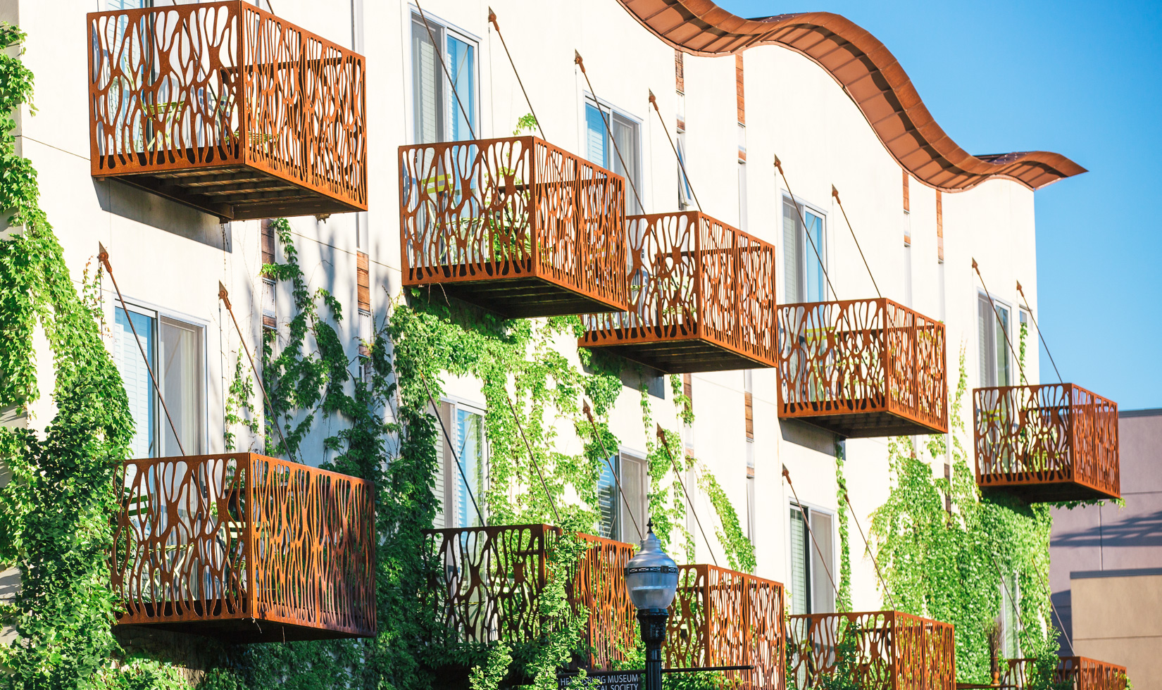 balconies attached to guest rooms at h2 Hotel in Healdsburg