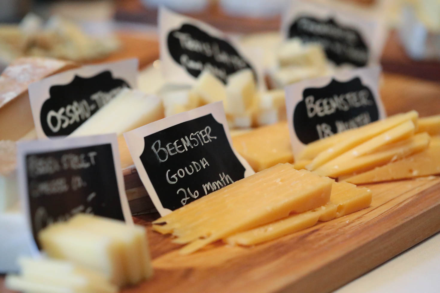 Pieces of Beemster's Gouda (26- and 18-month) cheese cut for tasting - an excellent cheese platter idea. 
