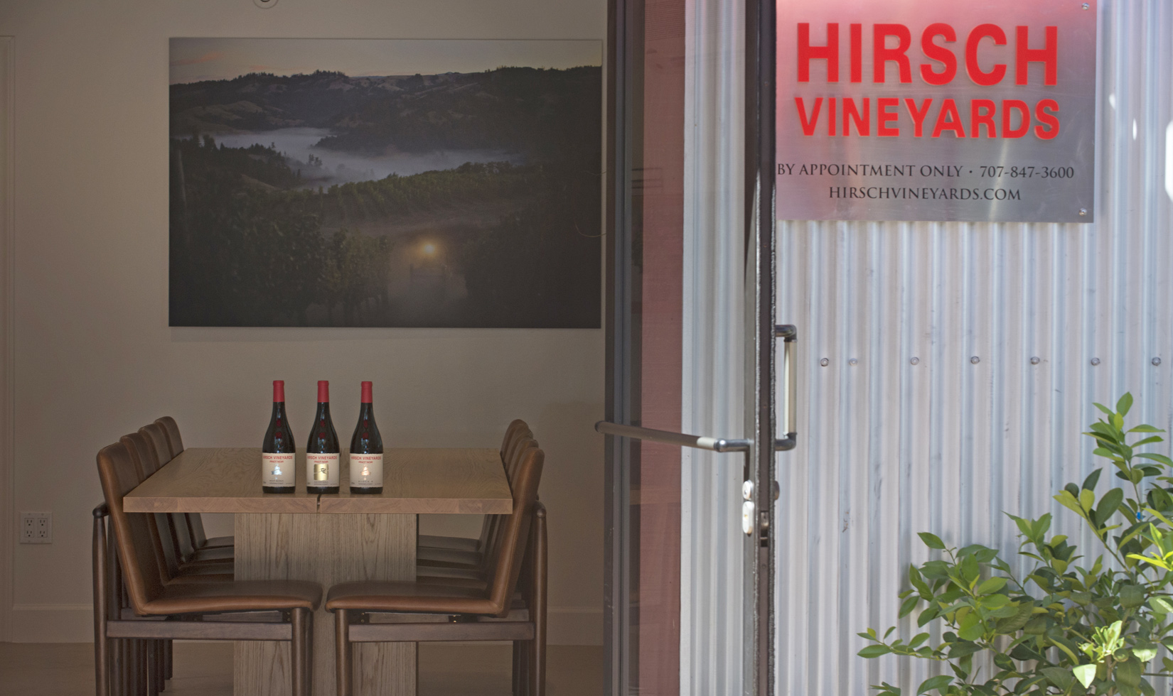 Hirsch Vineyards tasting room table