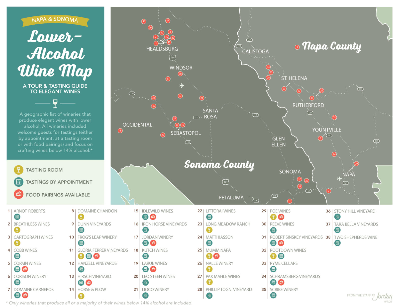 Image of Low Alcohol Winery Map in Napa and Sonoma