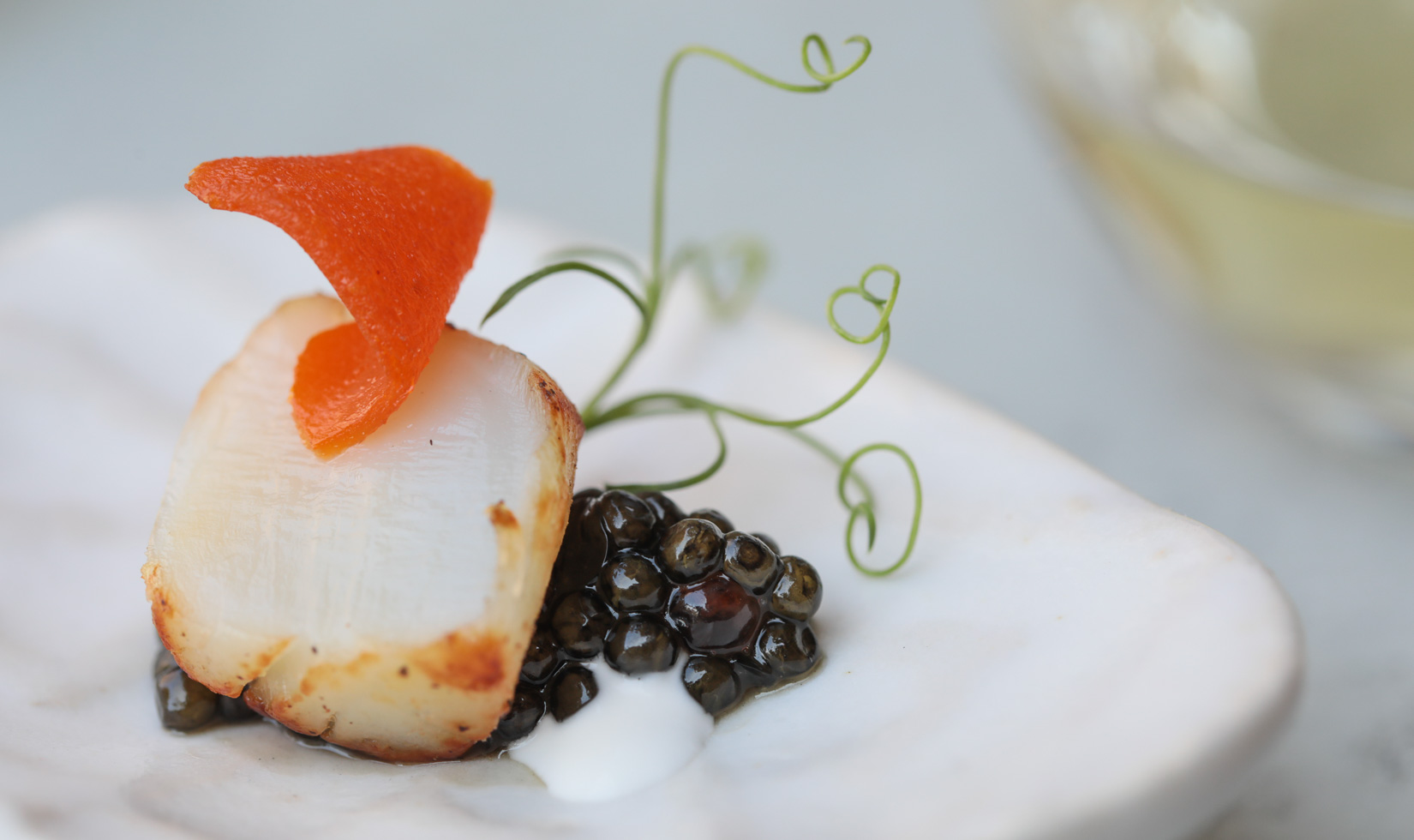 Bay Scallop with Pickled Persimmon Skin and Jordan Chef's Reserve Caviar Recipe