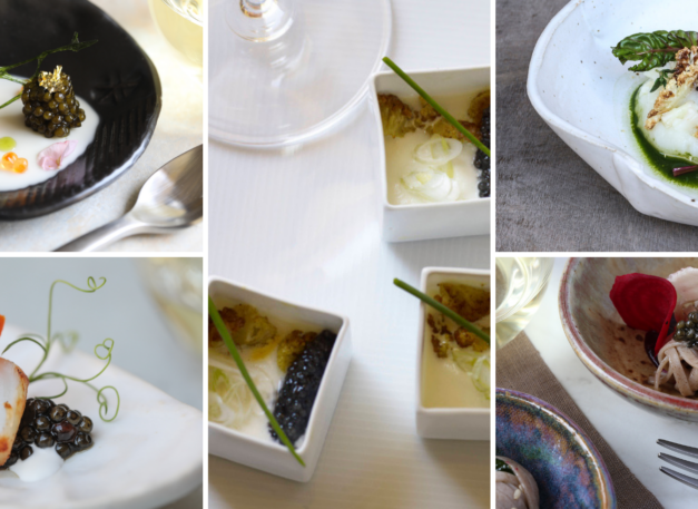 photo collage of 5 Jordan Winery dishes that show off caviar
