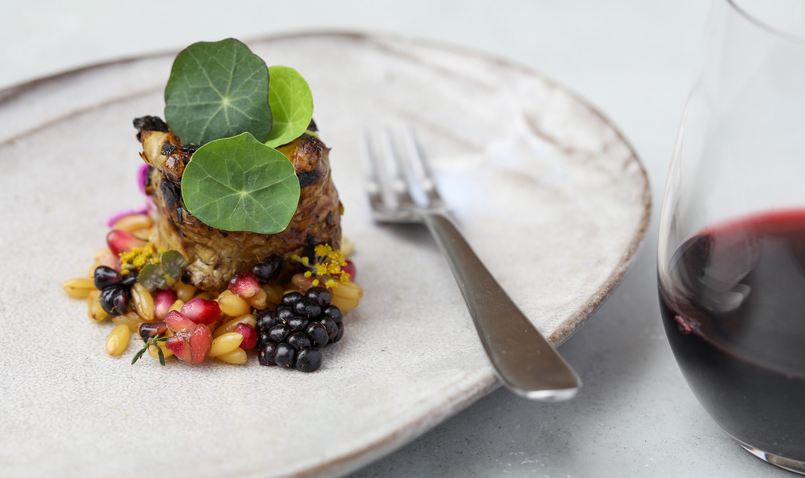 Grilled Sunchoke Recipe with Honey Fermented Pomegranate Seeds