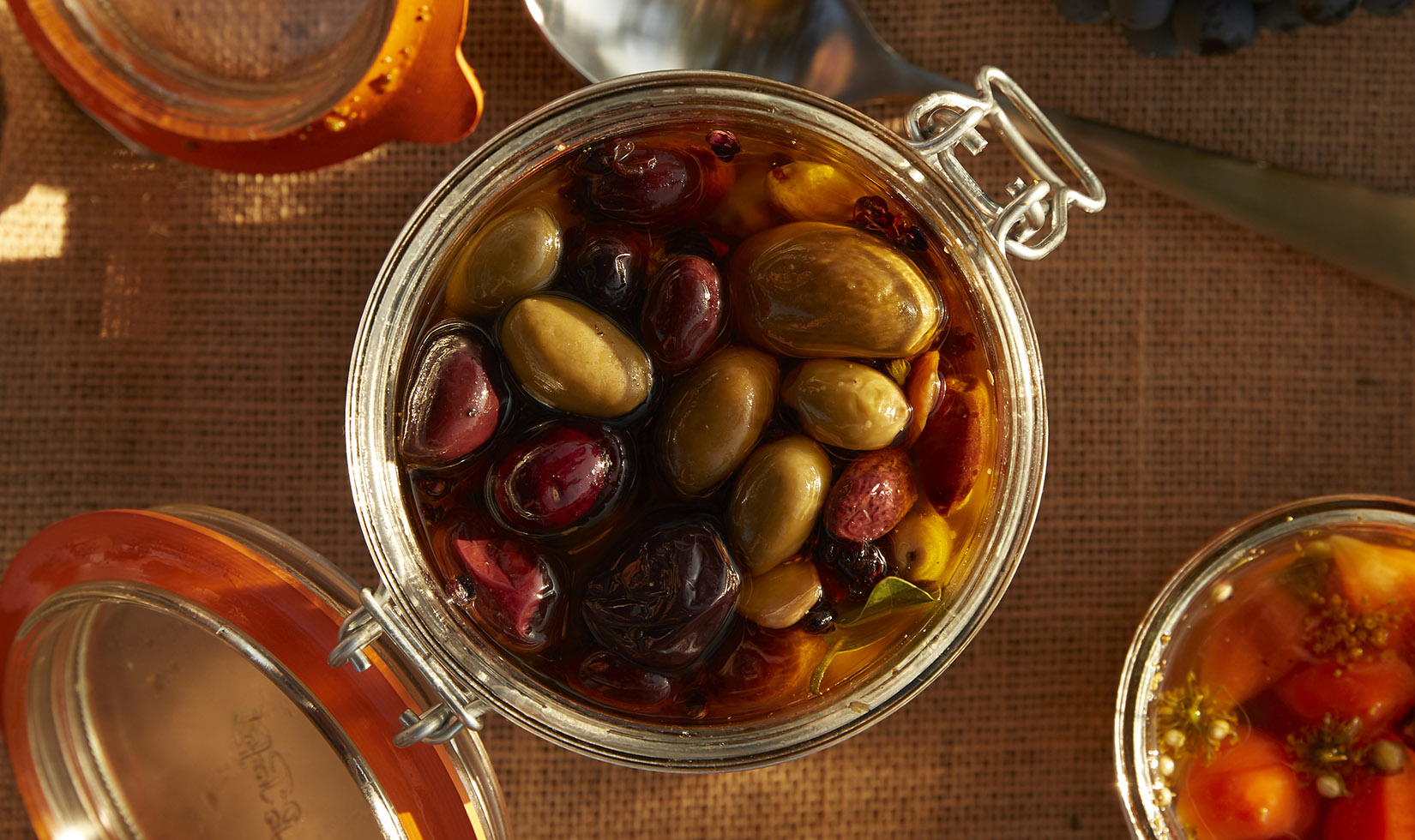 Jordan Winery citrus-marinated olives in mason jar for picnic