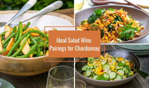 photo collage of three Jordan Winery Summer Salads that Pair with Chardonnay with image text "ideal salad wine pairings for chardonnay"