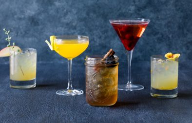 A selection of Halloween cocktails in various glasses