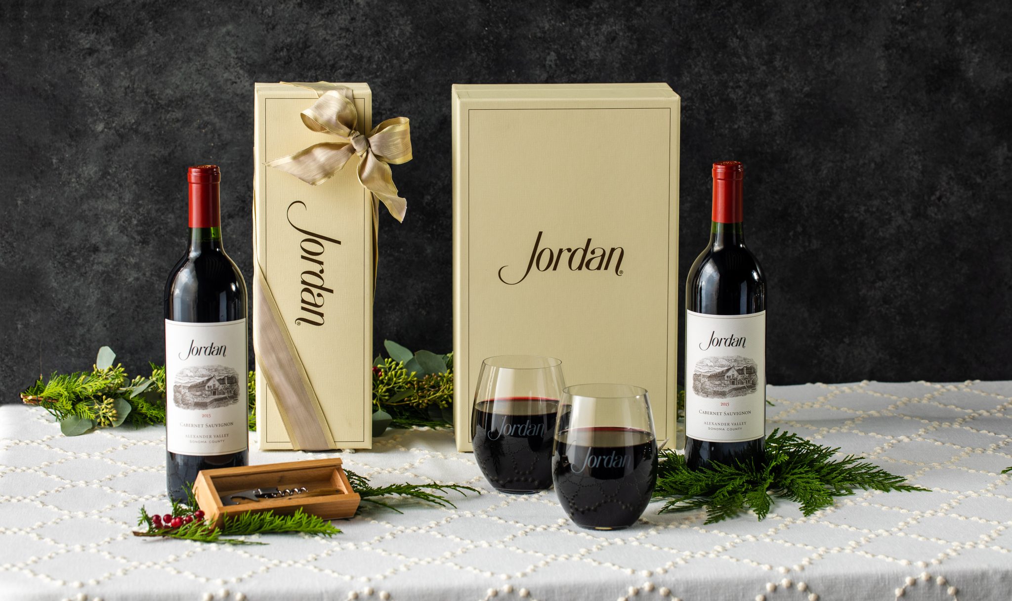 Jordan red wine with gift box ideas with wine glass and corkscrew