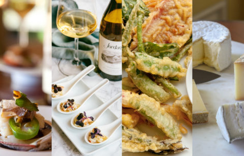 photo collage of Jordan Winery appetizers and cheese with Jordan Chardonnay bottle