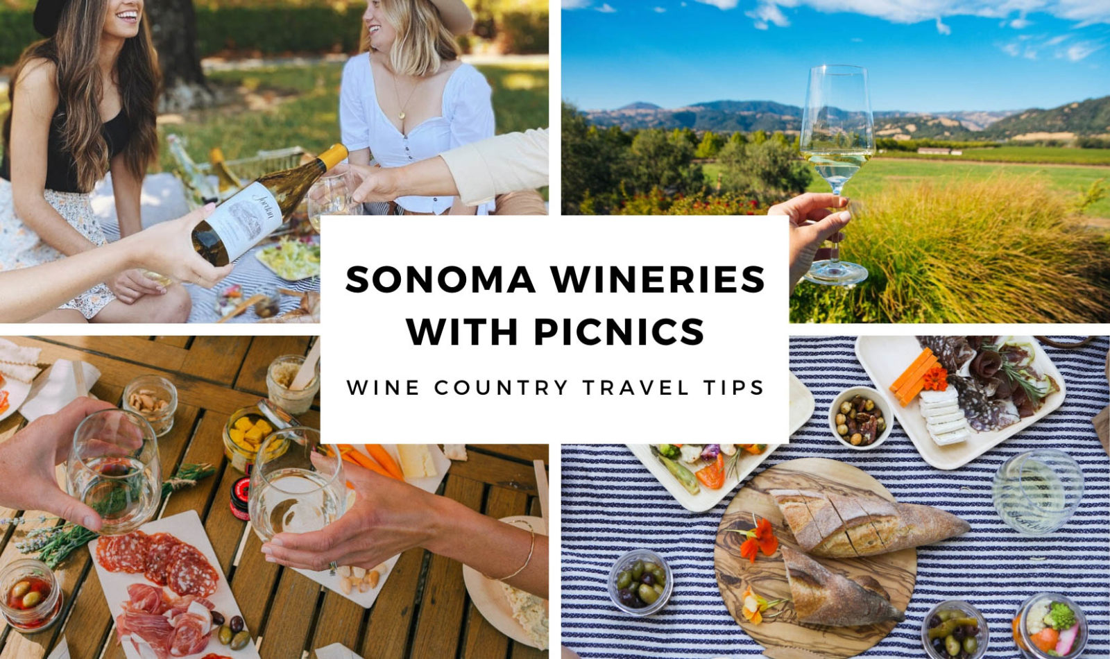 photo collage of sonoma county wineries with picnic experiences in healdsburg