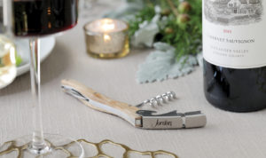 jordan winery wine barrel corkscrew on holiday table with cabernet