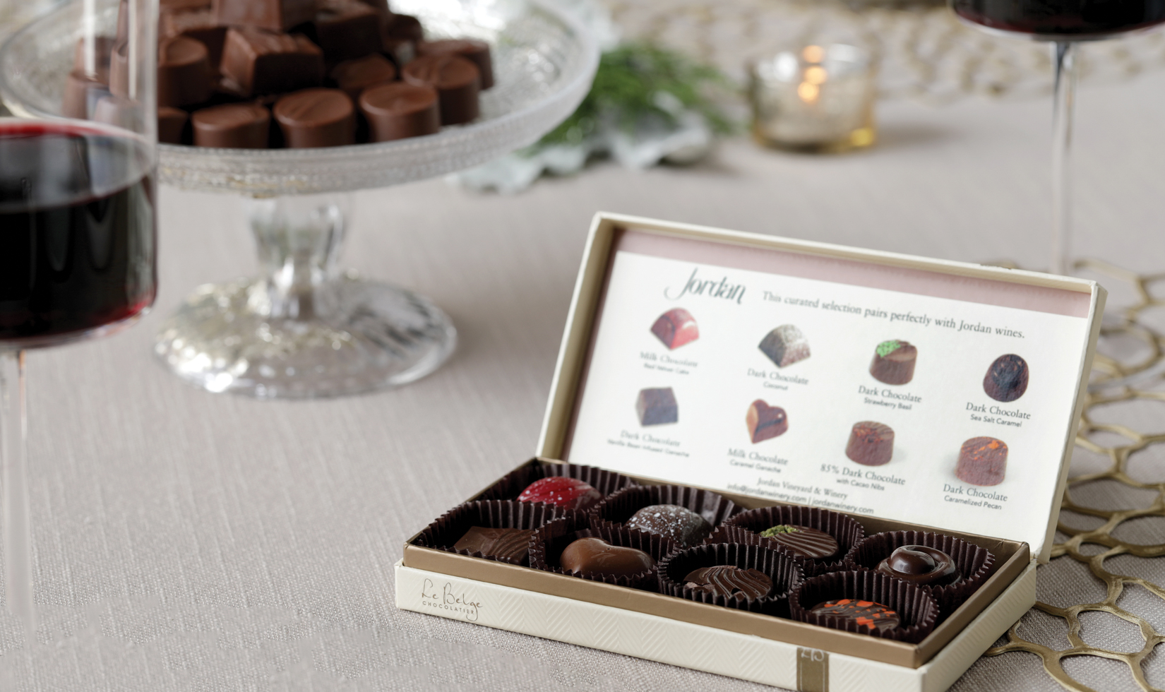 jordan winery chocolate gift box on holiday table