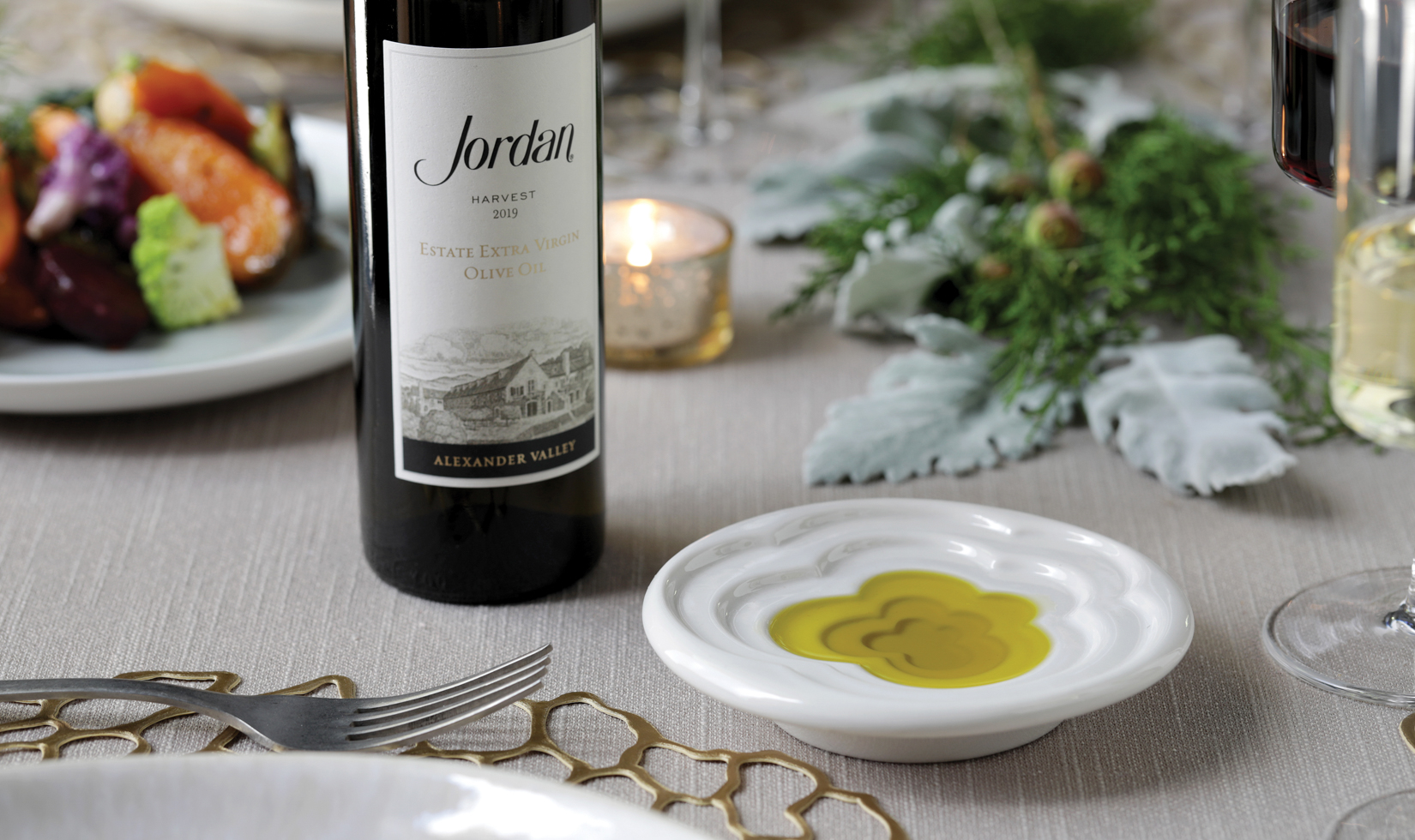 jordan winery olive oil dipping dish on holiday dinner table
