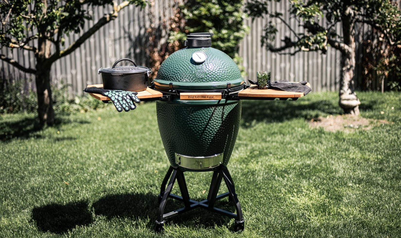 a green griller in the outdoor as featured in wine country table