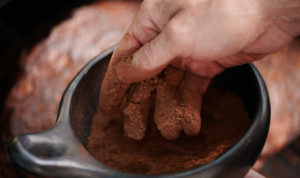 hand touching bowl of spiced rub