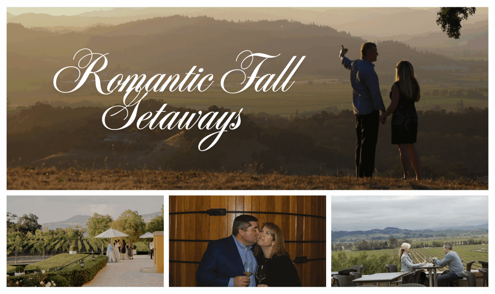 collage of fall romantic images in wine country